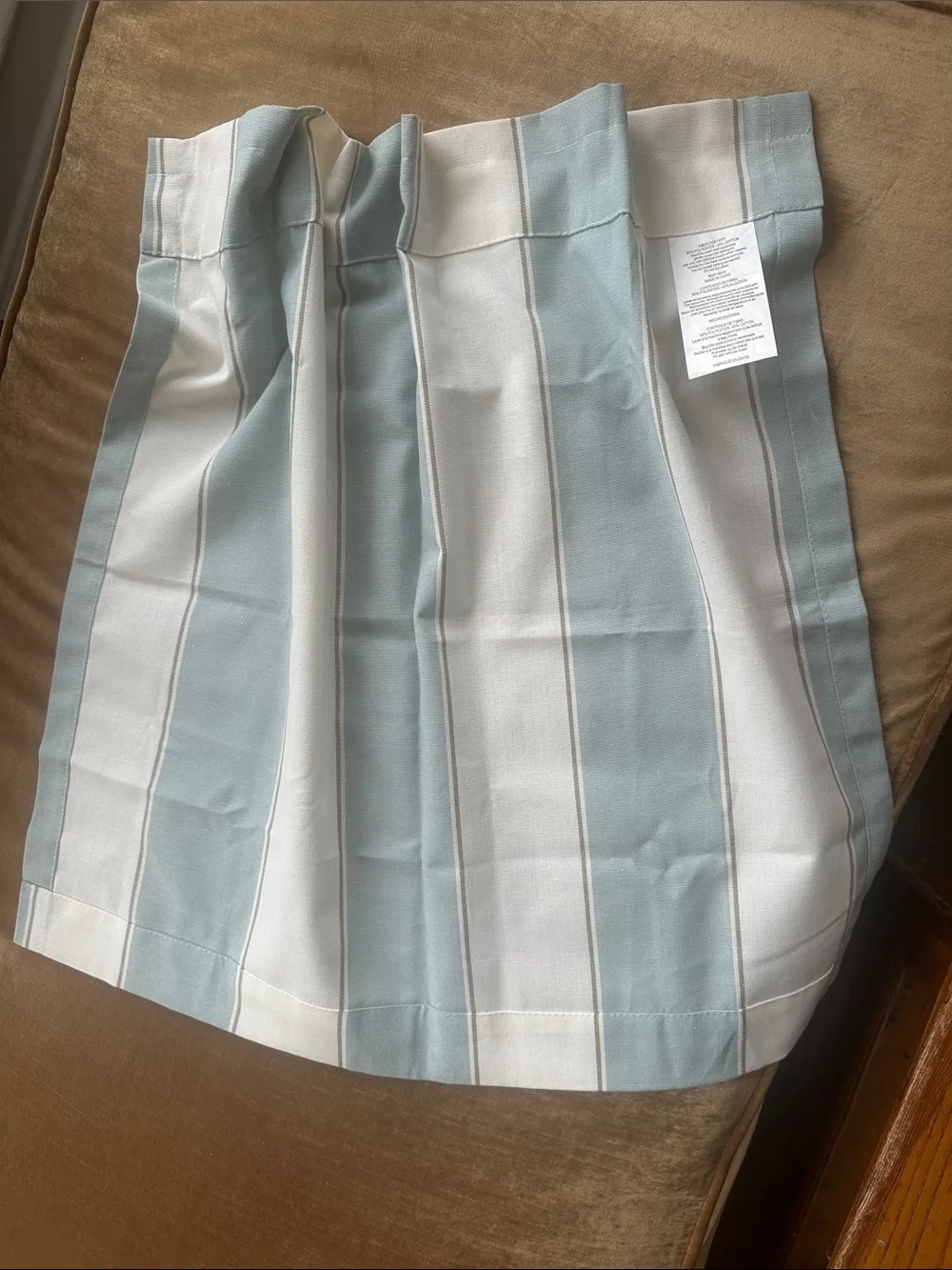 Pair Square Curtains Cotton blend Stripe Classy tone Cream Sage Green rod tunnel
